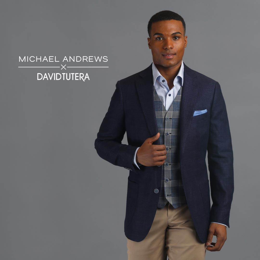 Navy Linen Blend Hopsack Two-Button Sport Coat